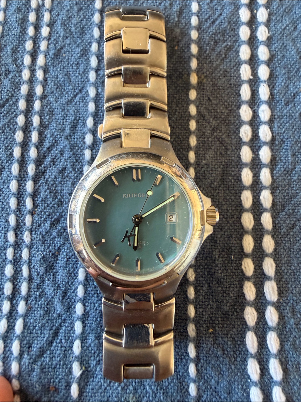 Krieger Stainless Steel Wristwatch With Mother Of Pearl Dial